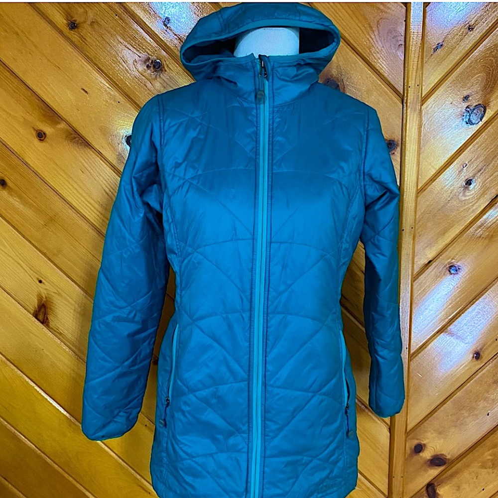 L.L. Bean Women's S Primaloft Quilted Jacket Hooded Teal Blue Lightweight Coat